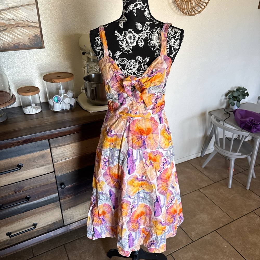 Anthropologie Floral Midi Dress in Pink, Orange & Purple